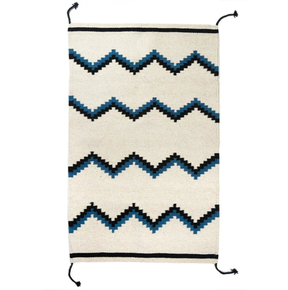 Archive New York Zapotec Blue & Black Zig Zag Rug #6 1