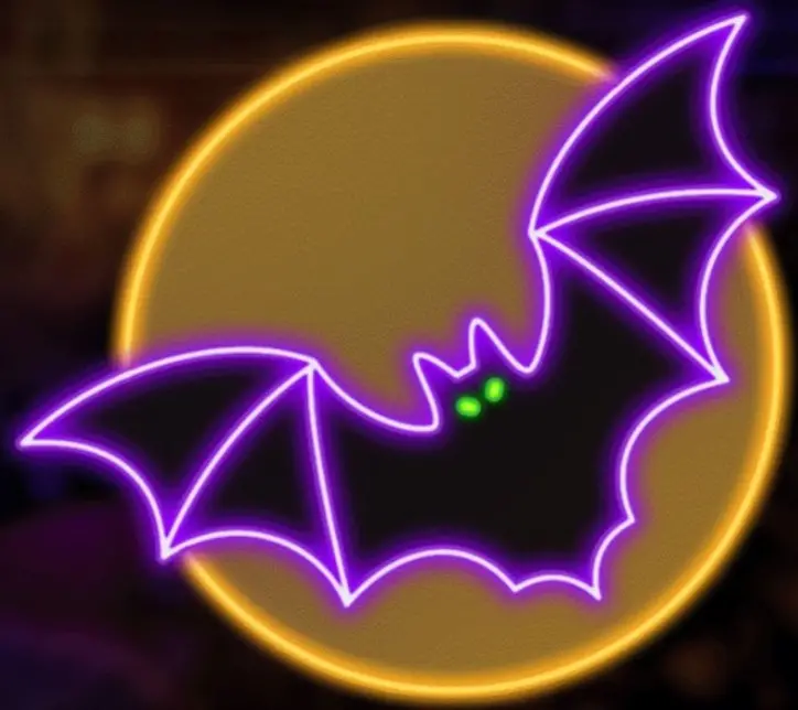 18" Purple & Yellow Led Bat With Moon Decoration 1
