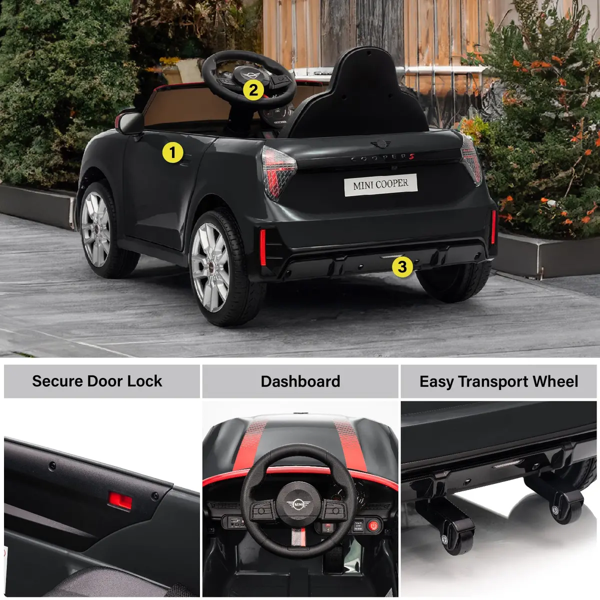 Licensed Mini Cooper Ride On Car For Kids, 12V Electric Battery Powered Vehicle With Remote Control, Led Lights, Mp3 Player & Transport Wheels, Gift For Boys & Girls Ages 3+ 4