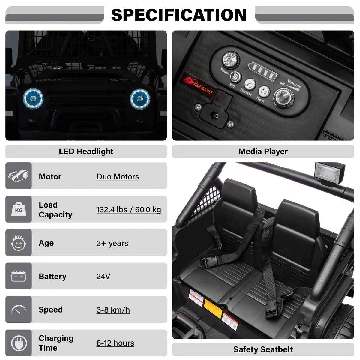 2026 New Jeep Outreach 2 Seater 24V Jeep Style Kids Ride On Car With Parental Remote Control 3