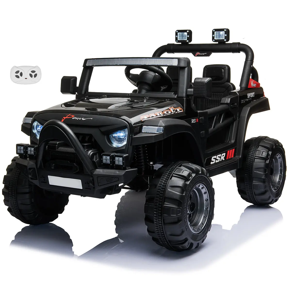 Jeep With Angry Face Grill 12V Kids Ride On Car Toy With Open Doors, Realistic Lights And Remote Control 3