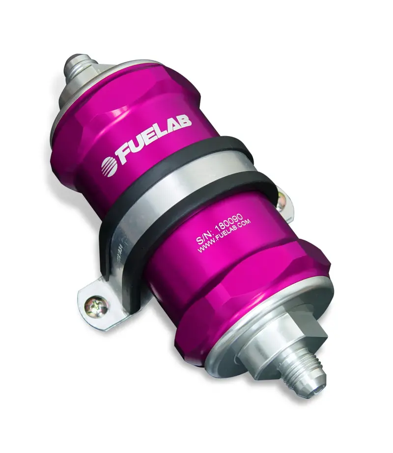 Fuelab 818 Inline Fuel Filter — -10An In / -12An Out, 6-Micron Fiberglass Element (Purple) 1