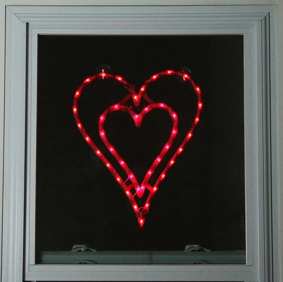 Lighted Valentine's Day Double Heart Window Silhouette Decoration 1