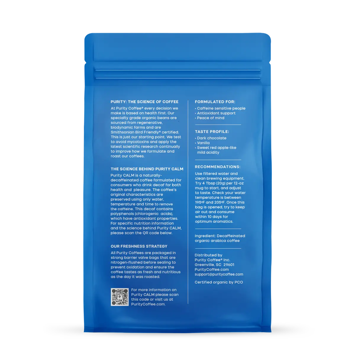 Purity Coffee Calm: Decaf Ground Coffee 2
