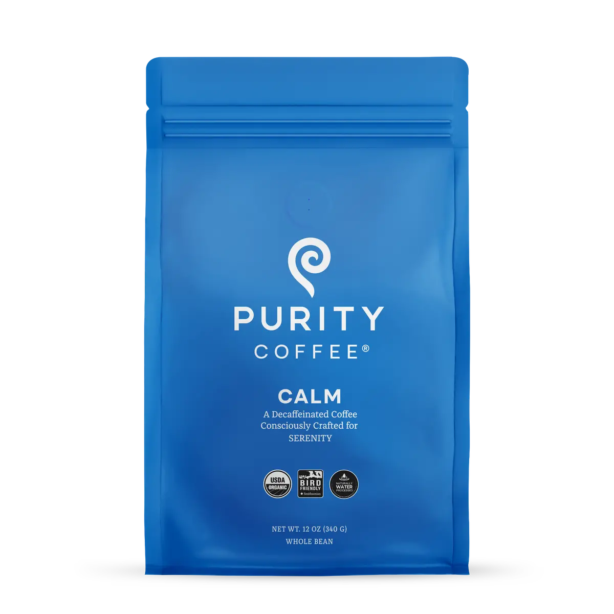 Purity Coffee Calm: Decaf Whole Bean Coffee 1