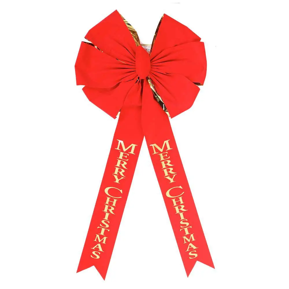 18" X 36" Deluxe Red Velvet "Merry Christmas" 7-Loop Bow 2