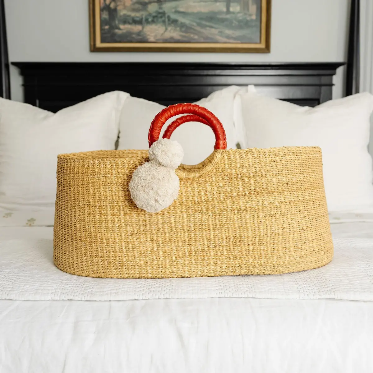 Plum+Sparrow African Moses Basket Cognac Circle Handle 1
