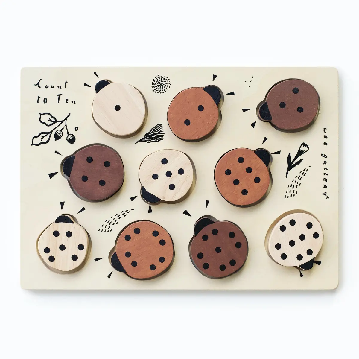 Wee Gallery Wooden Tray Puzzle - Count To 10 Ladybugs 1