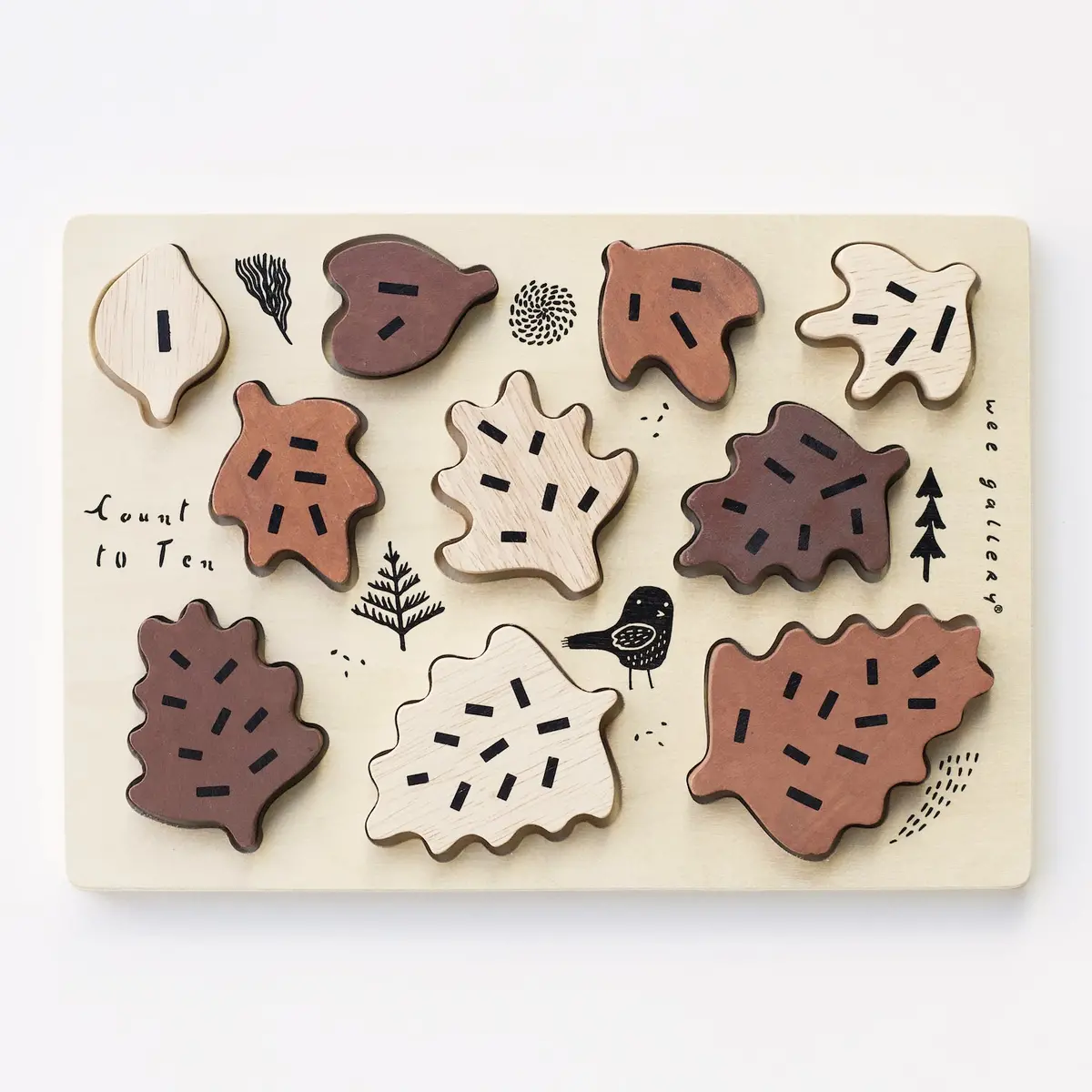 Wee Gallery Wooden Tray Puzzle - Count To 10 Leaves 1