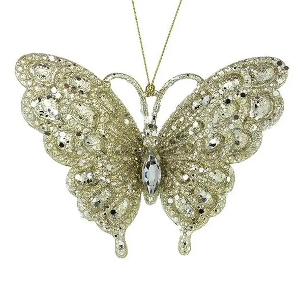 3.12" Acrylic Platinum Glitter Butterfly Ornament 2