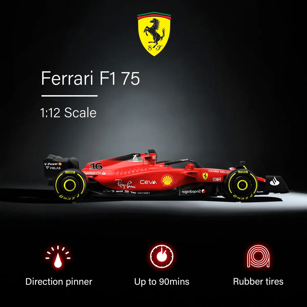 Ferrari F1 75 Rc Car 1/12 Scale Licensed Remote Control Toy Car, Official F1 Merchandise By Rastar 2