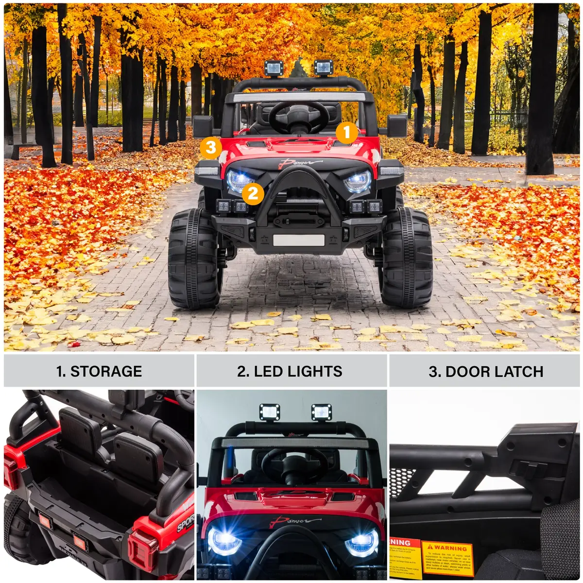 Jeep With Angry Face Grill 12V Kids Ride On Car Toy With Open Doors, Realistic Lights And Remote Control 5