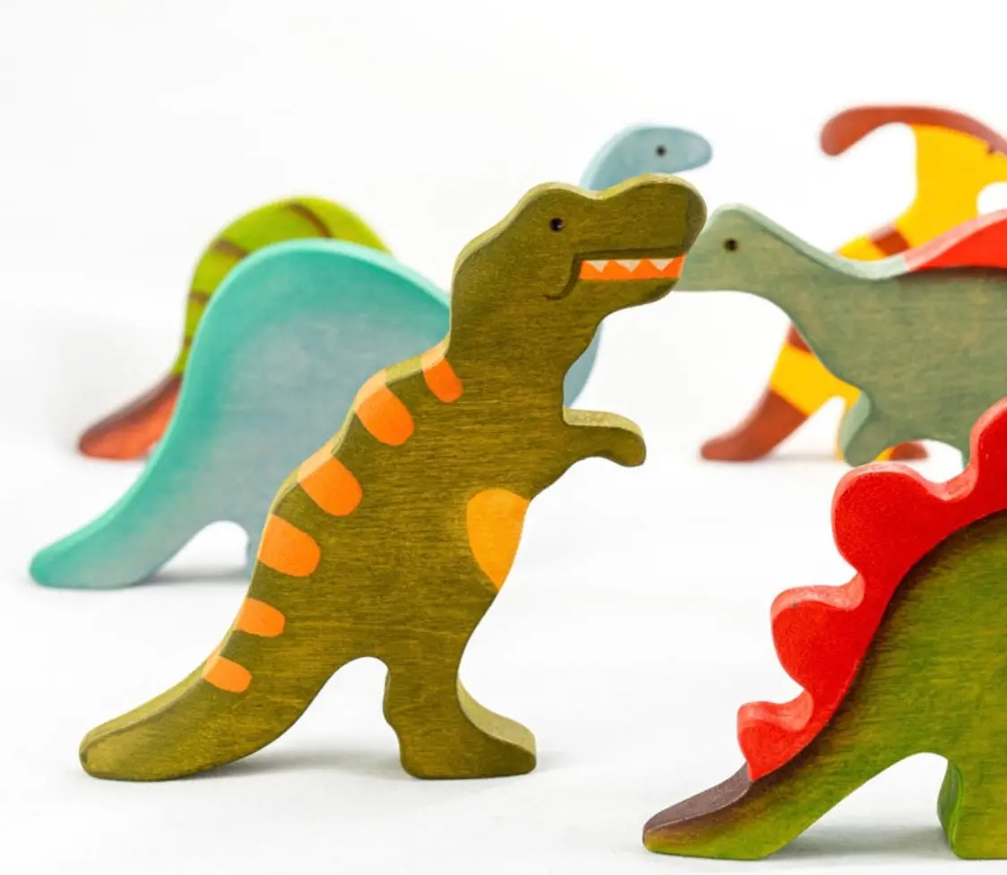 Poppybabyco Wooden Dinosaur Toys Set Painted- 9 Pieces 2