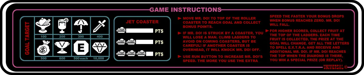 Mr. Do Wild Ride Instruction Decal 1