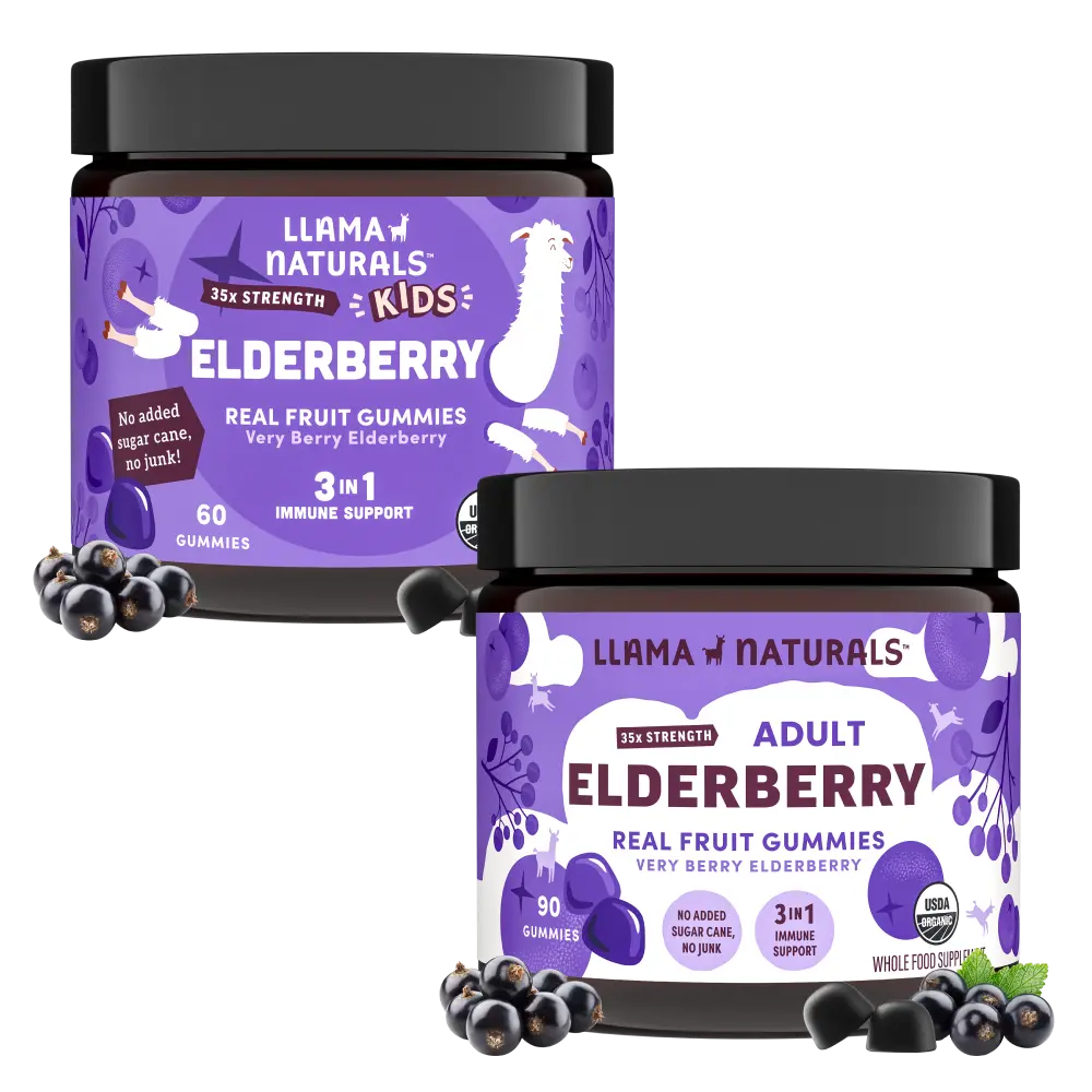 Llama Naturals Family Immune Support Bundle - Kids + Adult Elderberry Gummies 1