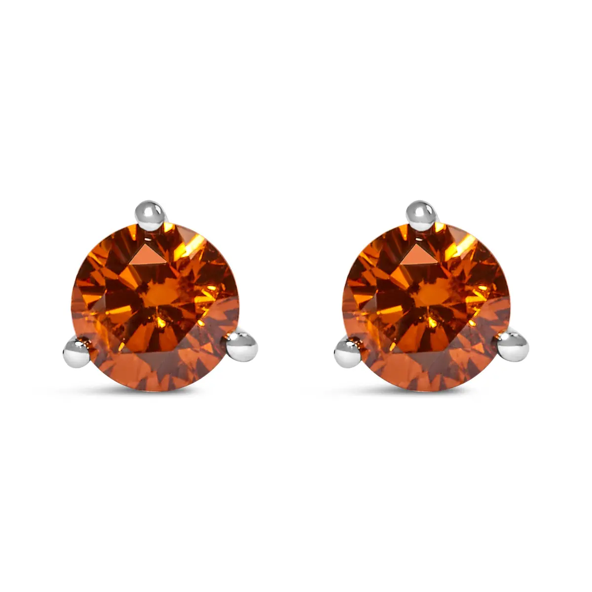 14K White Gold 1/2 Cttw Lab-Grown Round Brilliant-Cut Orange Diamond Classic 3-Prong Martini Set Stud Earrings (Orange Color, Vs1-Vs2 Clarity) 1