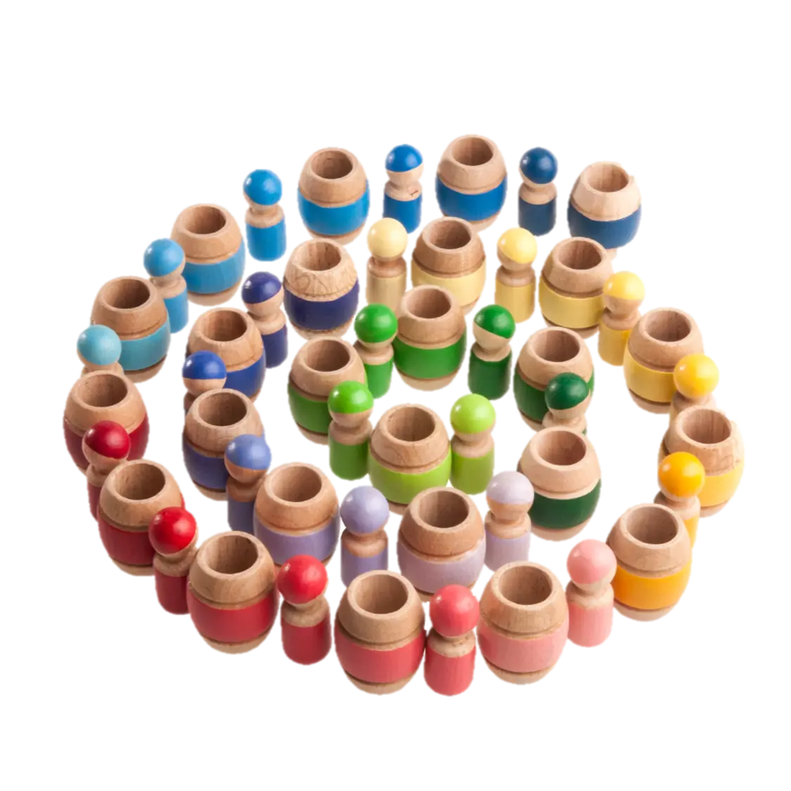 Poppybabyco Montessori Color Sorting Wooden Toy Peg Dolls In Barrels - Set Of 25 1