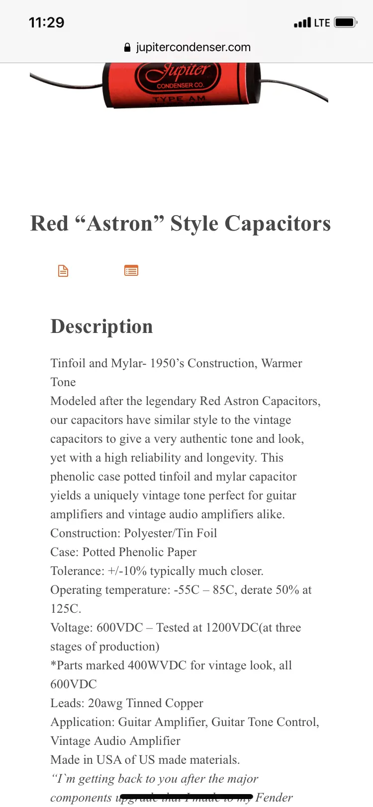 Jupiter Condenser - .001Uf @ 600 Vdc Red "Astron" Capacitor 2