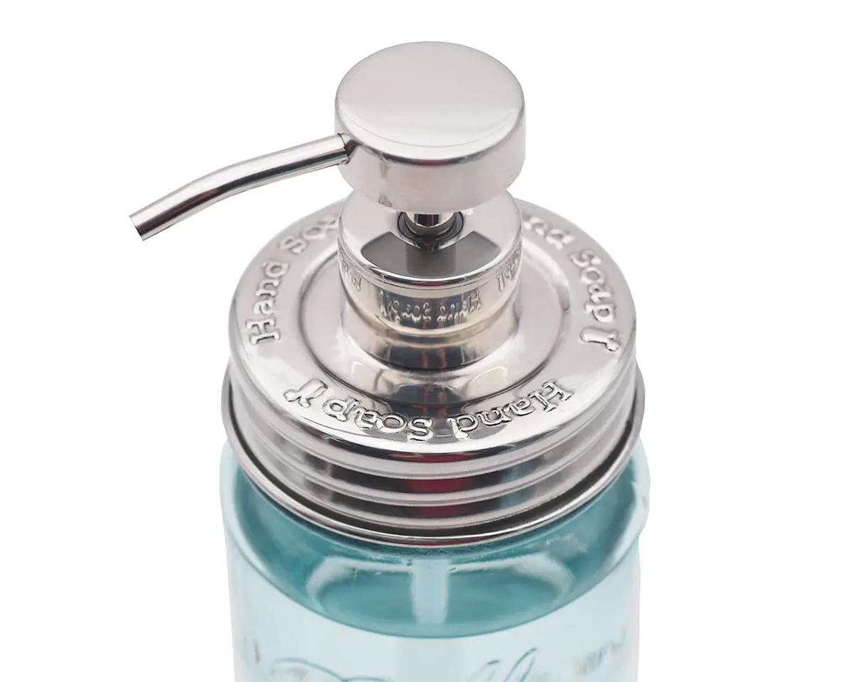 "Hand Soap," "Dish Soap," And "Lotion" Embossed Shiny Dispenser Pumps For Regular Mouth Mason Jars 3 Pack 1