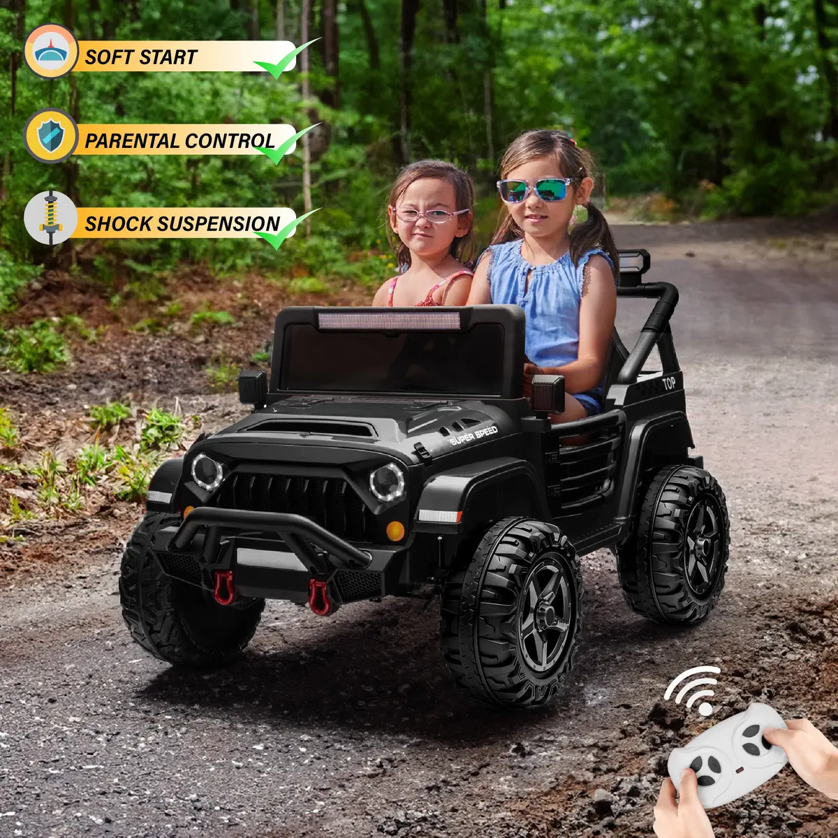 Havoc 2 Seater Jeep 12V Kids Ride On Car Toy With Open Doors, Realistic Lights And Remote Control 3
