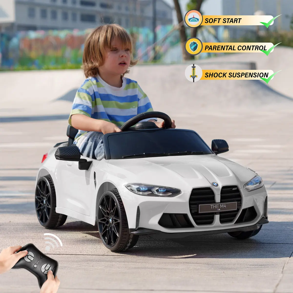 Bmw M4 12V Ride On Car With Remote Control, Led Lights And Music, Licensed 3