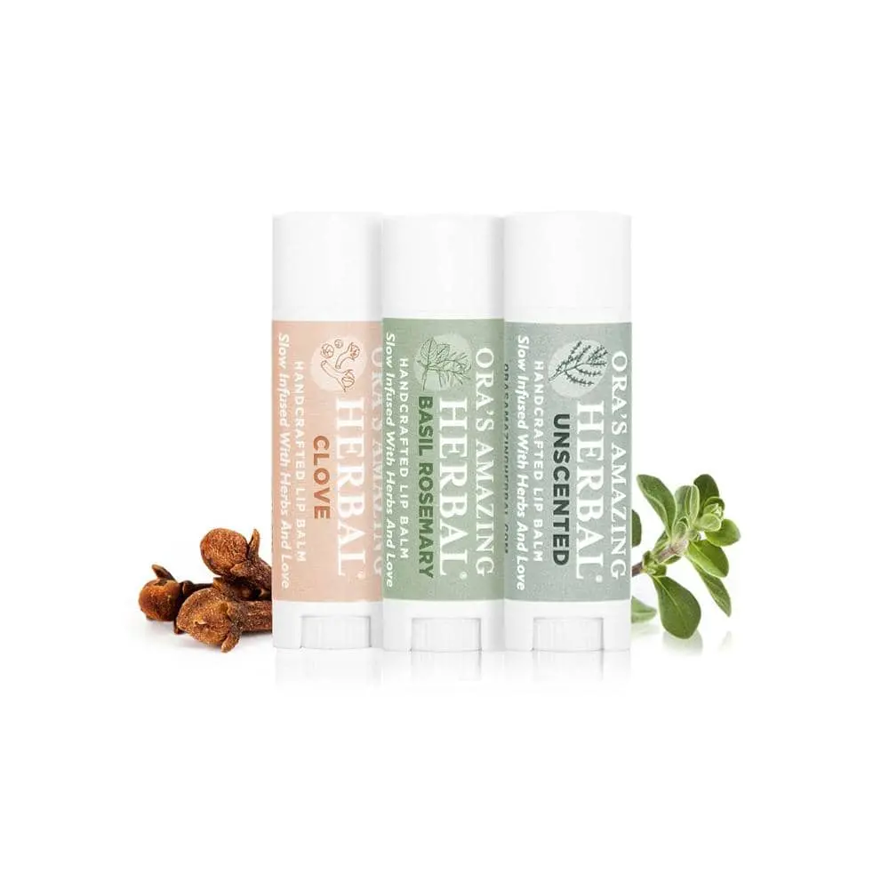 Ora's Amazing Herbal Natural Lip Balm 3 Pack, Clove, Basil Rosemary, Unscented 1