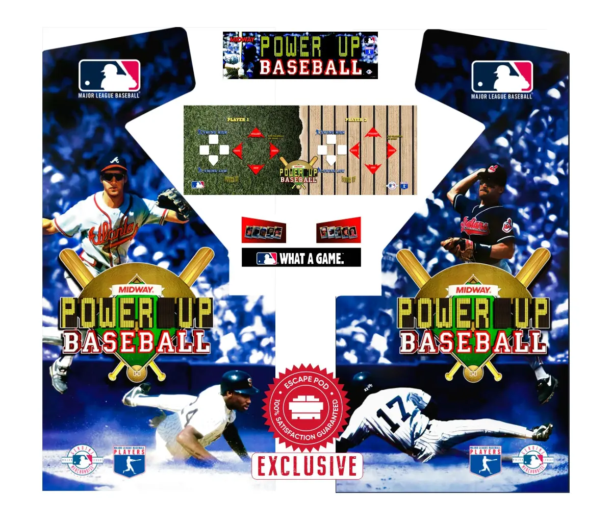 Power Up Baseball Arcade Art Complete Restoration Kit 1