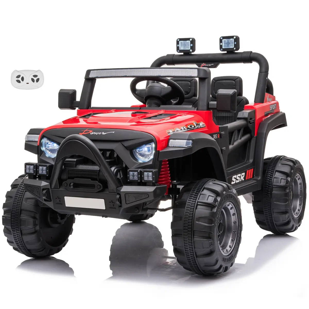 Jeep With Angry Face Grill 12V Kids Ride On Car Toy With Open Doors, Realistic Lights And Remote Control 2