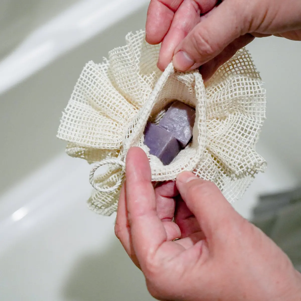 Soap Saver Shower Pouf: Organic Cotton 2