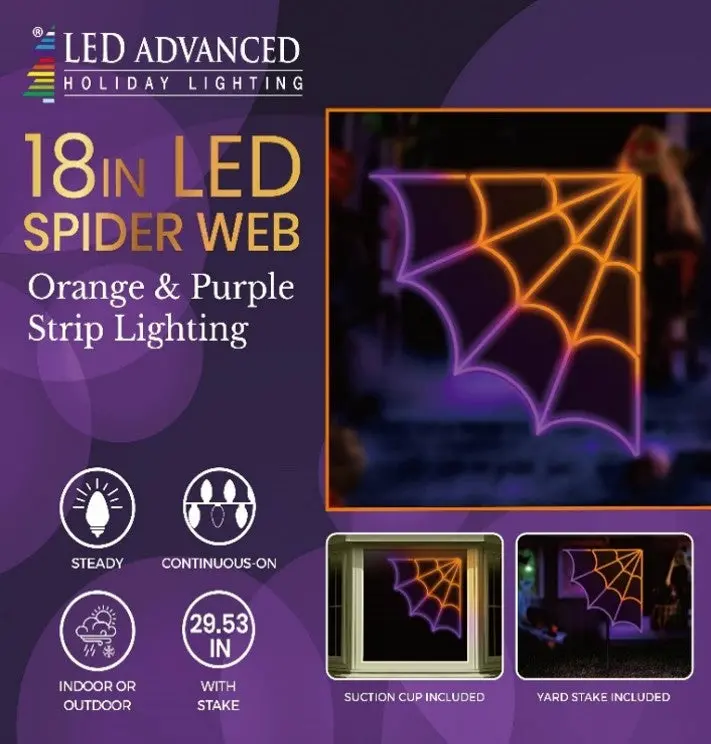 18" Orange & Purple Led Spider Web Decoration 2