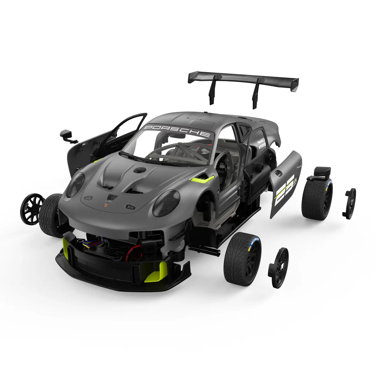 Porsche 911 Gt2 Rs Clubsport 25 1/18 Scale Diy Building Kit Licensed With Remote Control And Customization Stickers By Rastar, 68Pcs 1