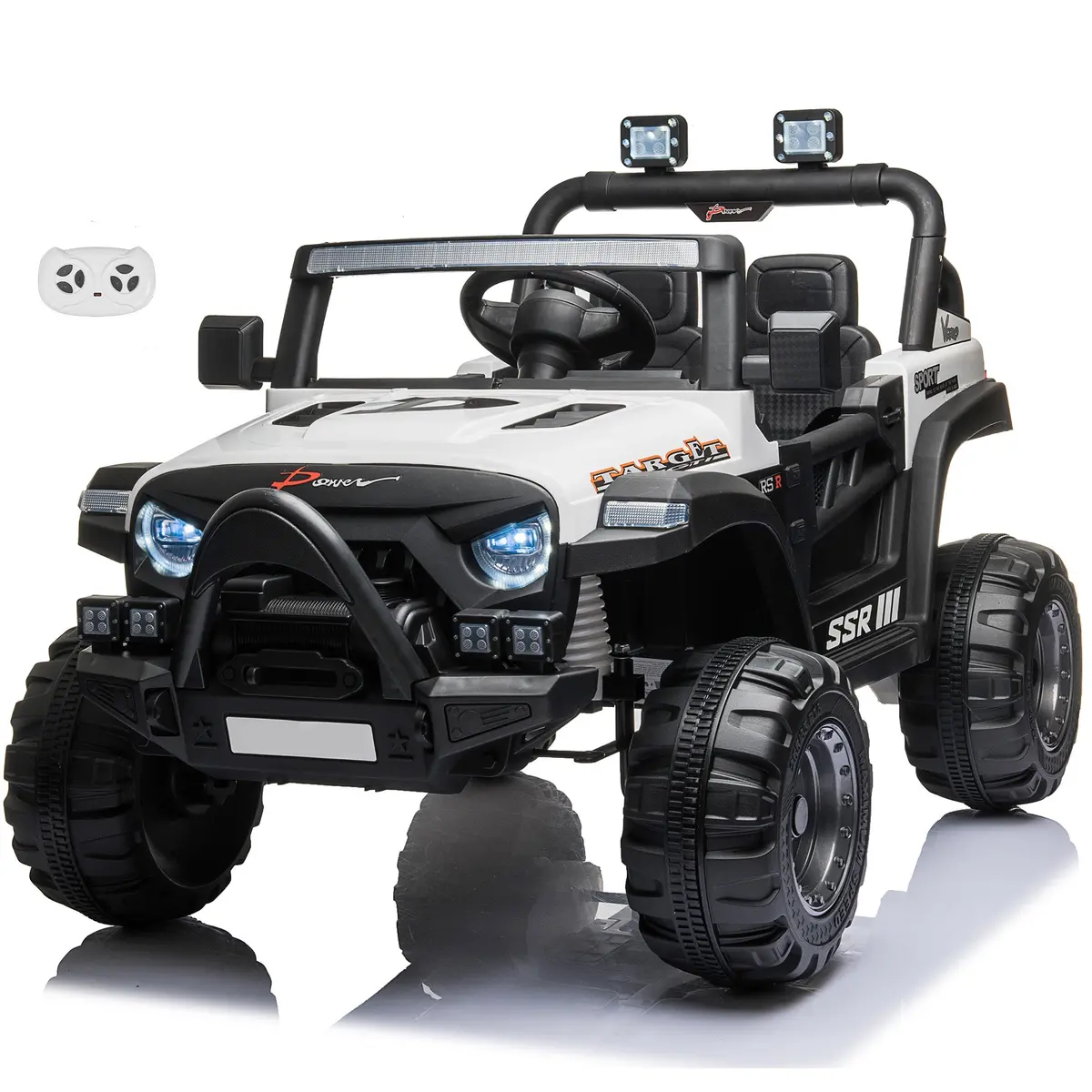 Jeep With Angry Face Grill 12V Kids Ride On Car Toy With Open Doors, Realistic Lights And Remote Control 1