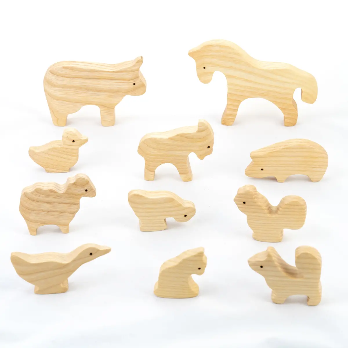 Poppybabyco Waldorf Wooden Natural Farm Animals Set - 11 Pieces 1