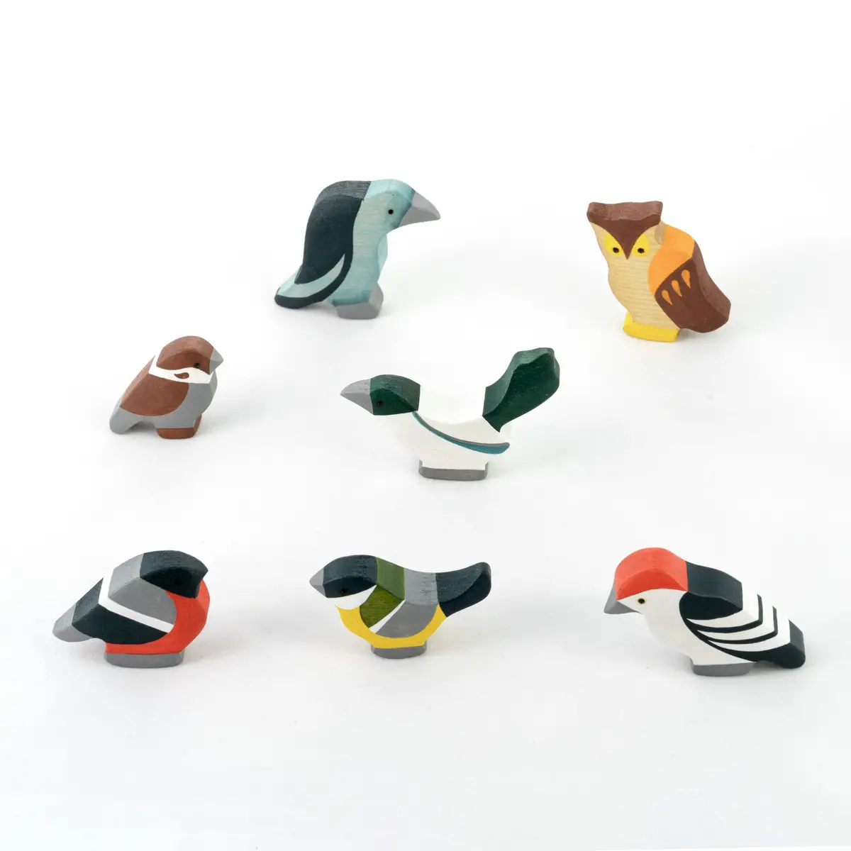 Poppybabyco Waldorf Wooden Birds Set Painted- 7 Pieces 1