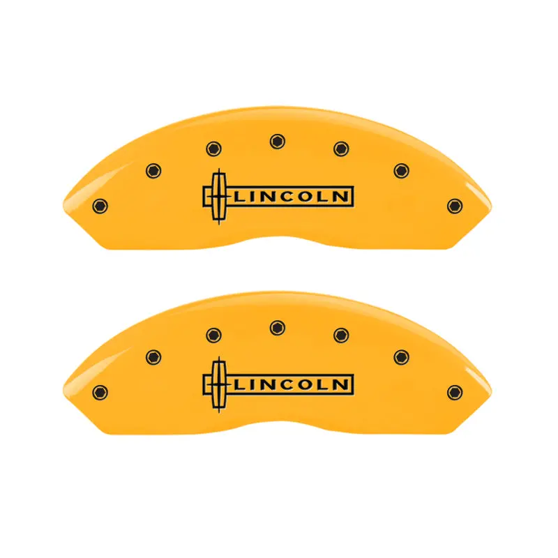 Mgp Engraved Front Caliper Covers & Rear Star-Logo Covers For Lincoln – Yellow Finish With Black Accent 1
