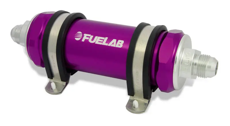 Fuelab Inline Fuel Filter – Long Body, -6An Inlet / -10An Outlet, 10-Micron Rating, Purple Anodized 1