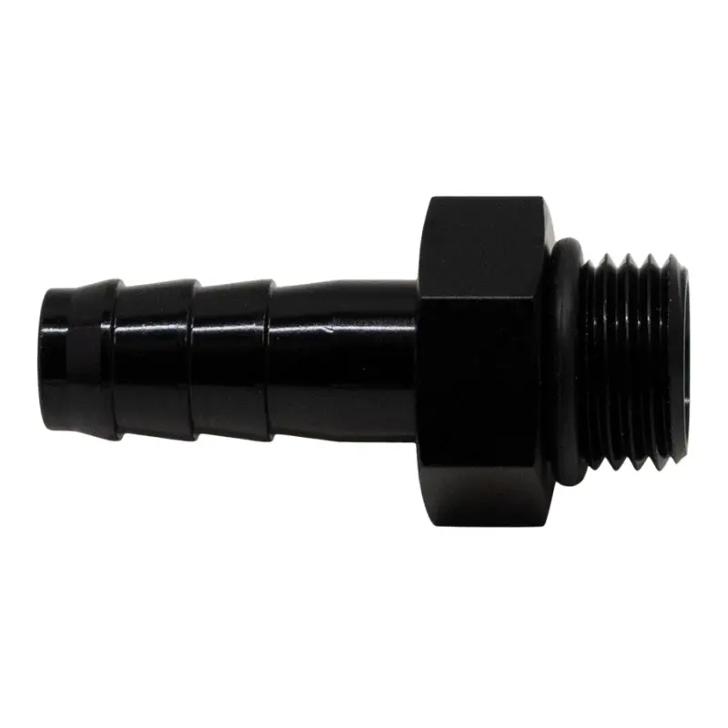 Deatschwerks 6An Orb To 3/8" Triple Barb Fitting — Matte Black Anodized, Includes O-Ring 1