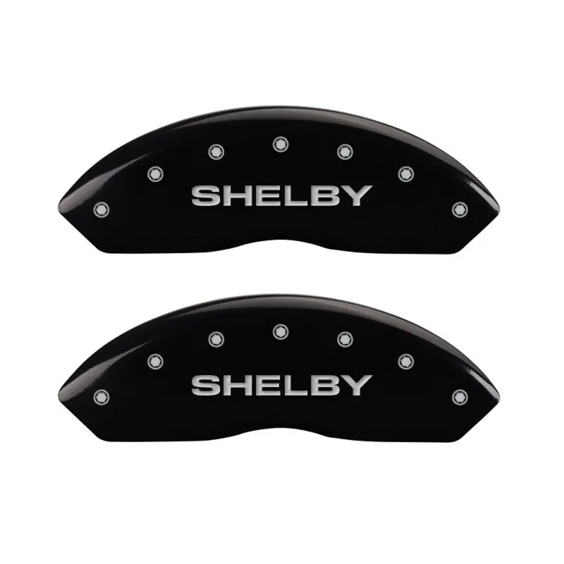 Mgp Engraved 4-Piston Caliper Covers – Front: Shelby Logo, Rear: Tiffany Snake Design, Black Finish W/ Silver Chrome Accents 1