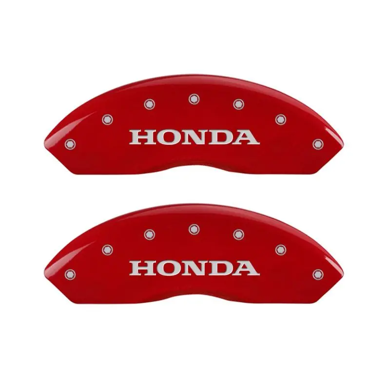 Mgp Engraved 4-Piston Caliper Covers – Front & Rear For Honda Vehicles – Red Finish With Silver Chrome Accents 1