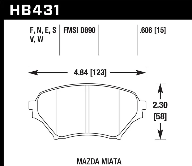 Hawk Hps Street Brake Pads For 2001–2005 Mazda Miata With Sport Suspension (Front, D890) 1