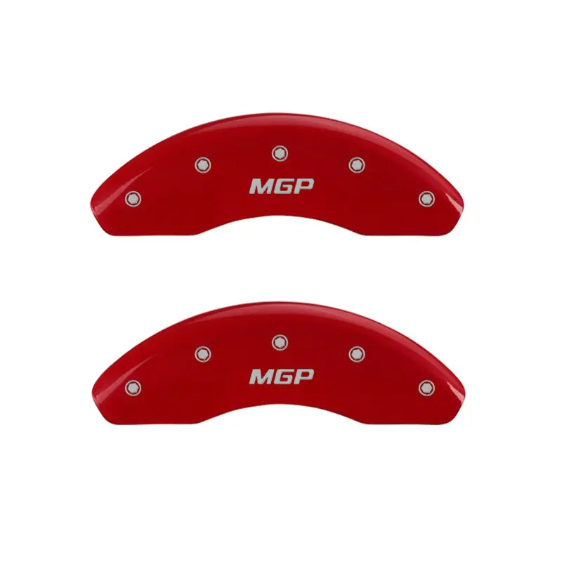 Mgp Engraved 4-Piston Caliper Covers – Front & Rear, Red Finish, Silver Accent 1