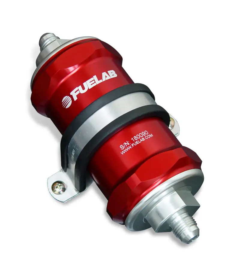 Fuelab Inline Fuel Filter — -10An Inlet / -6An Outlet | 10-Micron Fabric Element With Integrated Check Valve | Red Housing 1