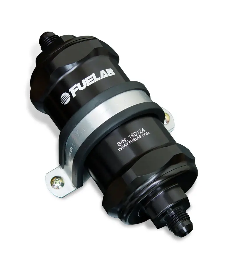 Fuelab 818 Standard Inline Fuel Filter – -10An In / -12An Out, 40-Micron Stainless Steel Element, Black Housing 1
