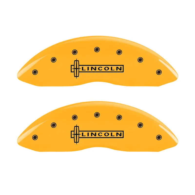 Mgp Engraved 4-Piston Caliper Covers – Front And Rear, Lincoln Yellow Finish With Black Lettering 1