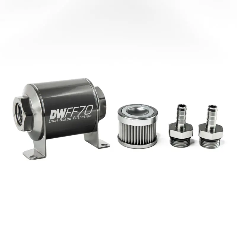 Deatschwerks Stainless Steel 3/8In 10 Micron Universal Inline Fuel Filter Housing Kit (70Mm) 1