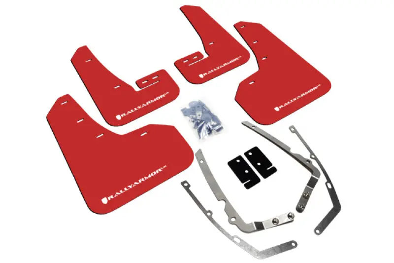 Rally Armor Ur-Series Red Mud Flaps – Front & Rear With White Logo For 2015+ Vw Golf, Gti & Tsi 1