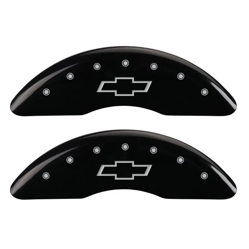 Mgp Engraved Front And Rear Brake Caliper Covers For Chevrolet Bowtie Models – Black Finish With Silver Accent 1